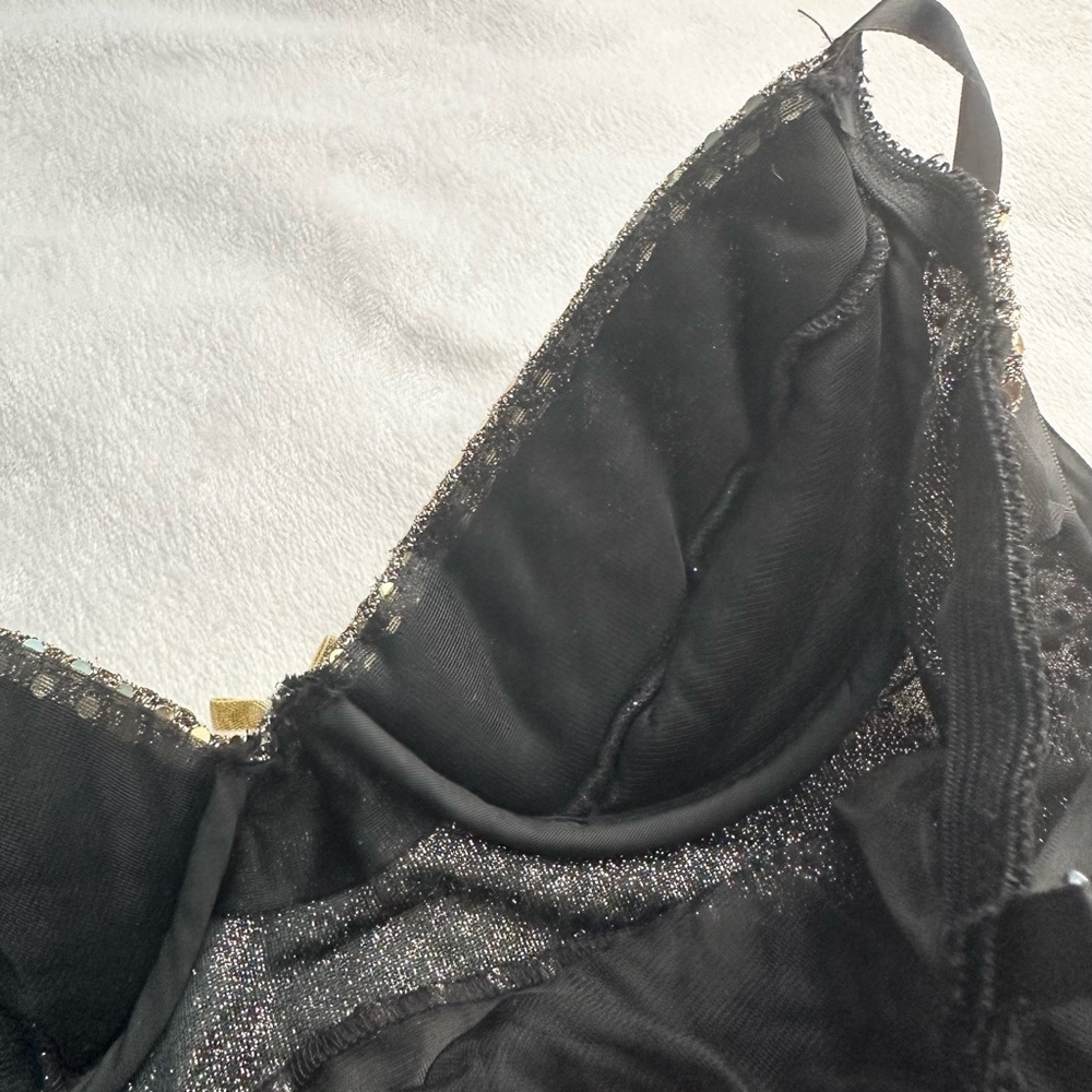 Vintage Je T’adore Gold Sequin & Sheer Nightie Babydoll Dress S Lingerie Black - Picture 7 of 10